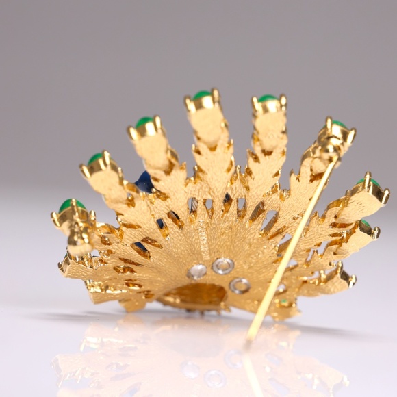 Marcel Boucher Enamel Emerald Green Sapphire Blue Peacock Brooch - Picture 5 of 8